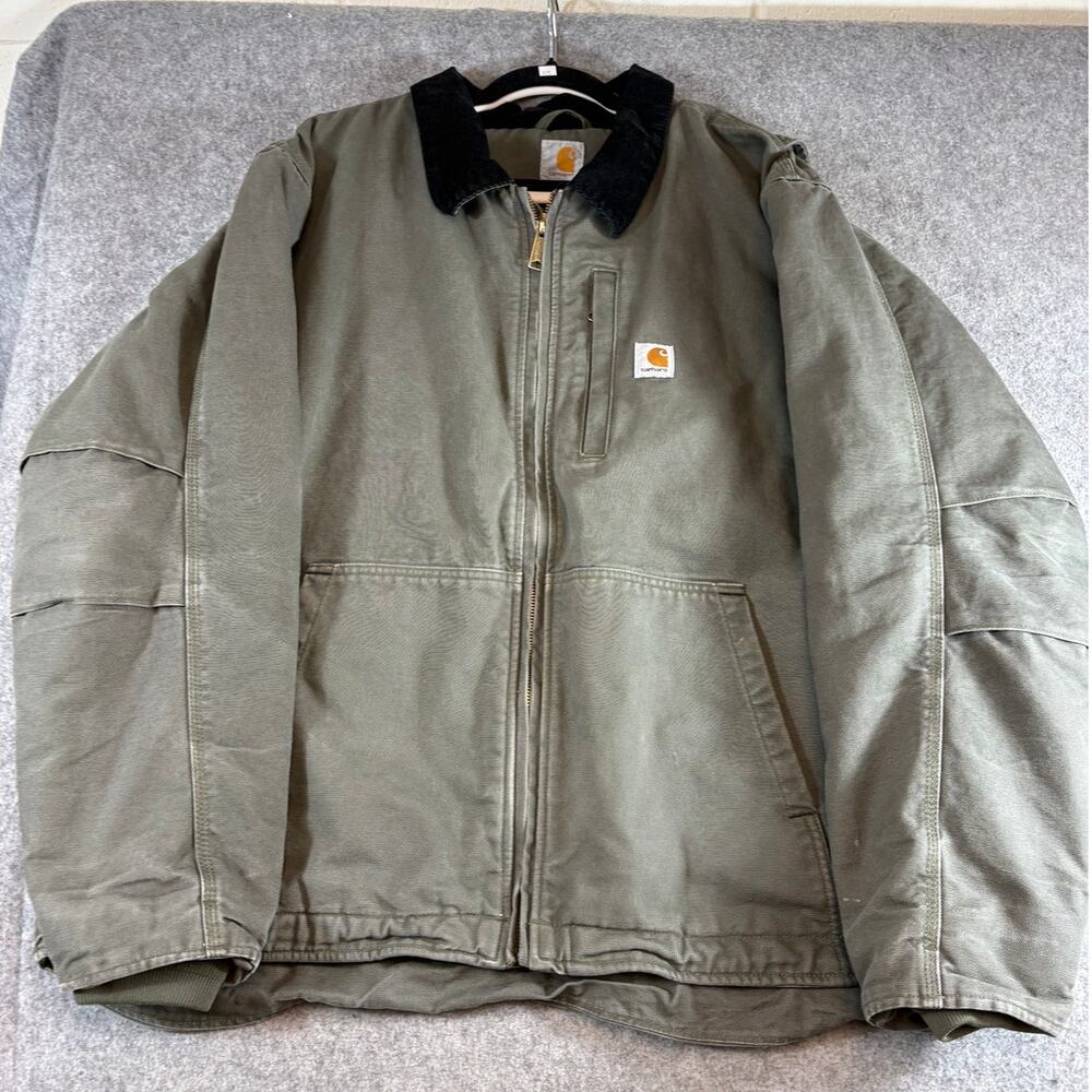 Carhartt Canvas Detroit Jacket Mens 2XL Green Canvas Utility Workwear Outdoor